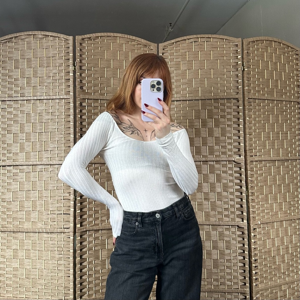 Reformation Oatmeal Ribbed Knit Top